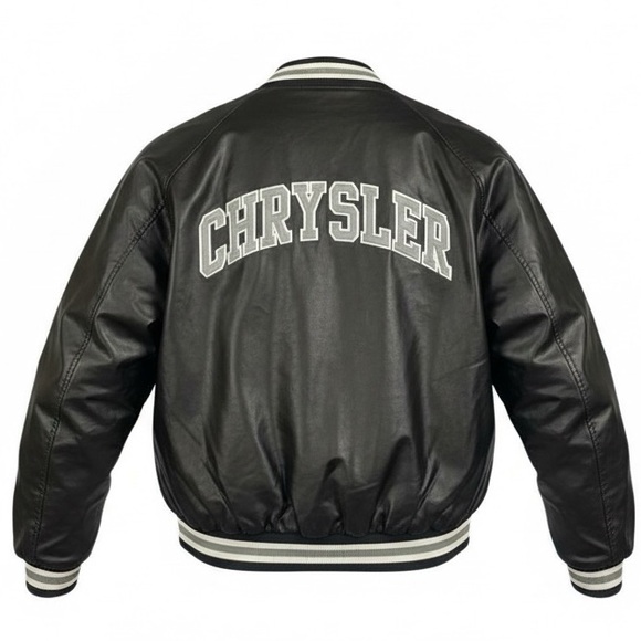 Chrysler 2005 Vintage Faux Leather Black Jacket Sise XLVarsity Bomber Collector